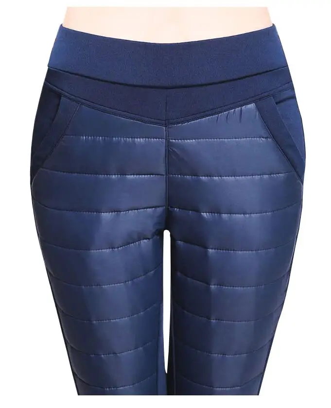 Blue Женские штаны большого размера плюс 6XL, зимние теплые женские штаны на утином пуху, верхняя одежда с высокой талией, обтягивающие бархатные утепленные штаны с подкладкой - Цвет: Blue