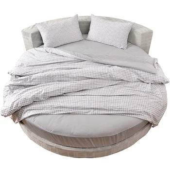 

Customized Size Lattice Cotton 4 Pcs Round Bed Fitted Sheet Japanese-style Bedding Set Twill Cotton Round Sheets Gray Grid