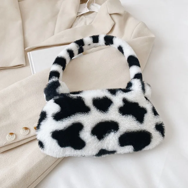 Amazon.com: Women Fluffy Faux Fur Cow Print Shoulder Bag Clutch Purse  Underarm Handbag Satchel Zipper Tote Bag Purse : Clothing, Shoes & Jewelry