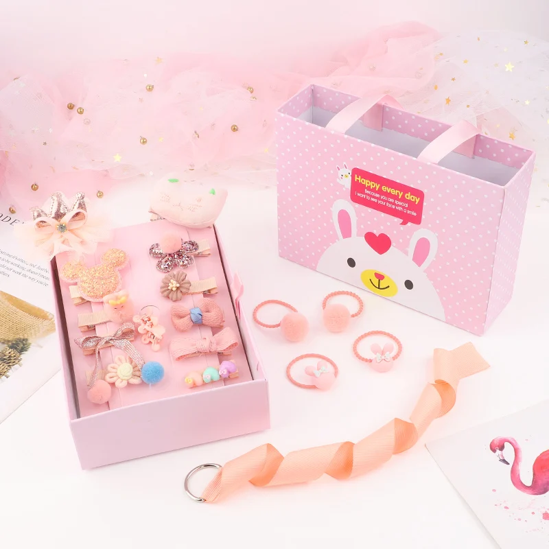 Kids Children Hair Accessories Hairpins Barrettes Baby Fabric Bow Flower Princess Hair Clip Girls Elastic Hair Bands Ties in Box - Цвет: 6