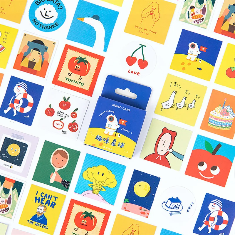 46pcs\box Funny Planet Adhesive Paper Stickers Flakes Kawaii Planner Scrapbooking Stationery School Supplies Escolar | Канцтовары для