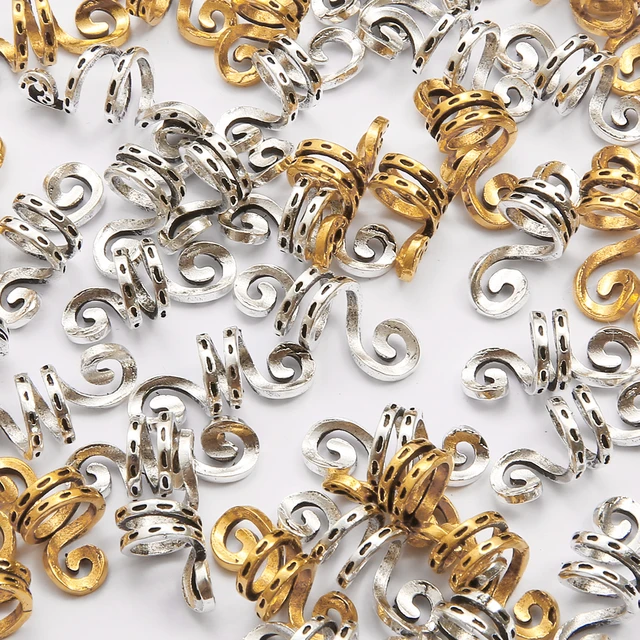 2-50pcs/set Gold Silver Hair Rings Dreadlock Hollow Beads Retro