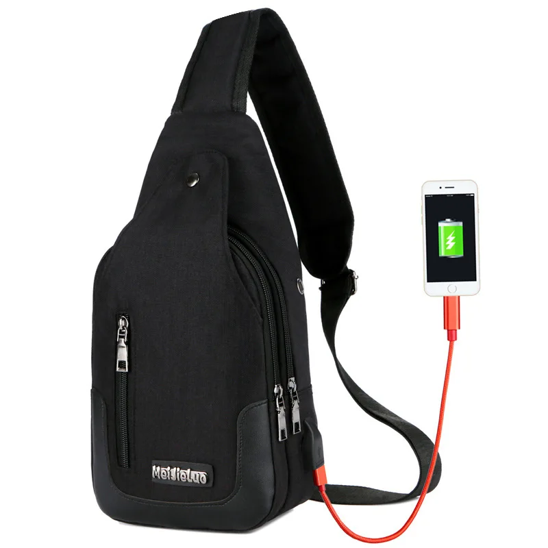

Chest Bags Polyester Single Casual Unisex Solid Zipper Flap Sling Small Shoulder Bags Usb Charge