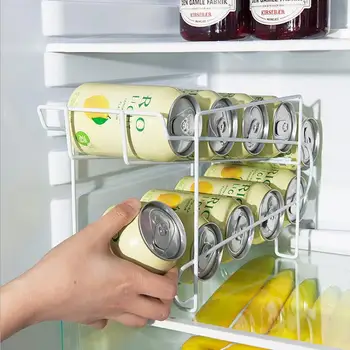 

New Kitchen Refrigerator Fresh Drink Beer Cola Cans Storage Rack Solid Double-layer Finishing Shelf Beverage Cans Storage Rack