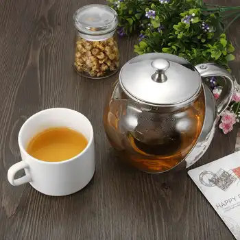 

stainless Teapot 750ml Glass + Stainless Steel Loose Tea Leaf Teapot Kettle With Infuser Filter