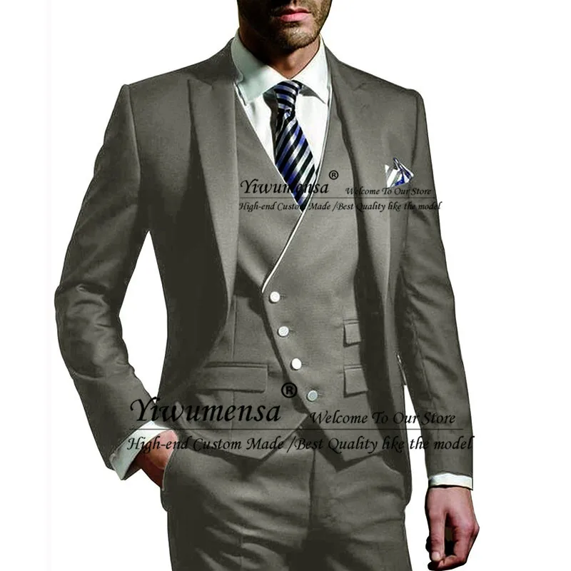 Серый Navy Slim Fit 3 Pieces Wedding Blazer Suits For Man Custom Made Jacket With Pant White Smoking Formal Mens Suit Traje Hombre - Цвет: Серый