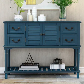 

Rural and Pastoral Art Console Table Console Table Sideboard for Entryway Sofa Table with Shutter Doors and 4 Storage Drawers