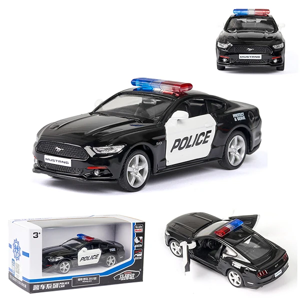 1/36 Diecast Alloy Police Car Models Challenger 2 Doors Opened With Pull Back Function Metal Sports Cars Model For Children Toys 9