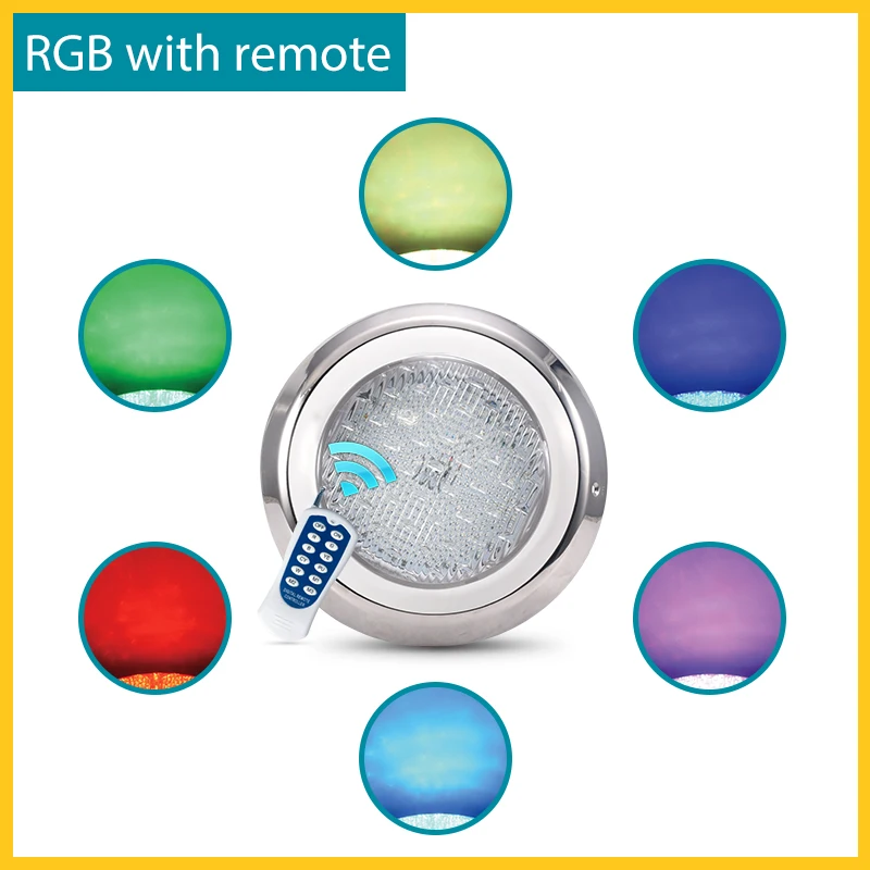 RGB with Remote AC12 Par56 Нержавеющее кольцо 24 Вт 36 Вт лампа для бассейна IP68 Погружной подводный светильник RGB многоцветный AC12V фонтан настенный светильник - Испускаемый цвет: RGB with Remote AC12