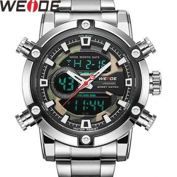 WEIDE Watch Men European Luxury Men Sports Business Quartz movement Analog LCD Digital Automatic Date Alarm Men Wristwatches weide stainless steel band luxury watch men sport back light analog digital quartz double movement auto date alarm stopwatch