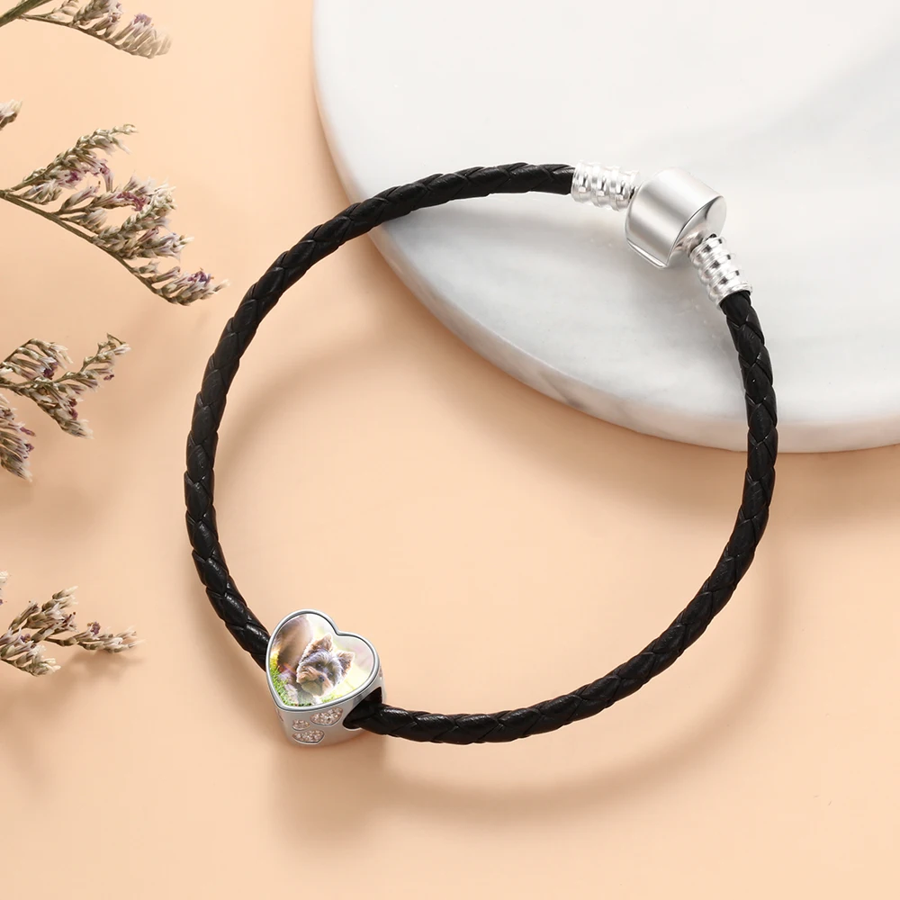 Индивидуальные фото сердце бусины с кубическим цирконием Pet Paw& Bon талисманы подходят браслет персонализированные ювелирные изделия подарок(JewelOra as1080