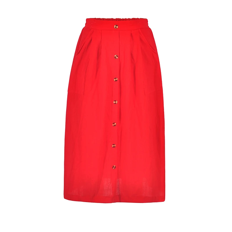 

solid cotton midi Skirts Women summer fashion Buttom Pockets casual loose Clothes For Female Causal Summer Skirt red black blue