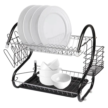 

S-shaped Dish Rack Double-layer Exquisite Home Essential Chopsticks Spoon Collection Rack Multifunctional Dish Drainer Black