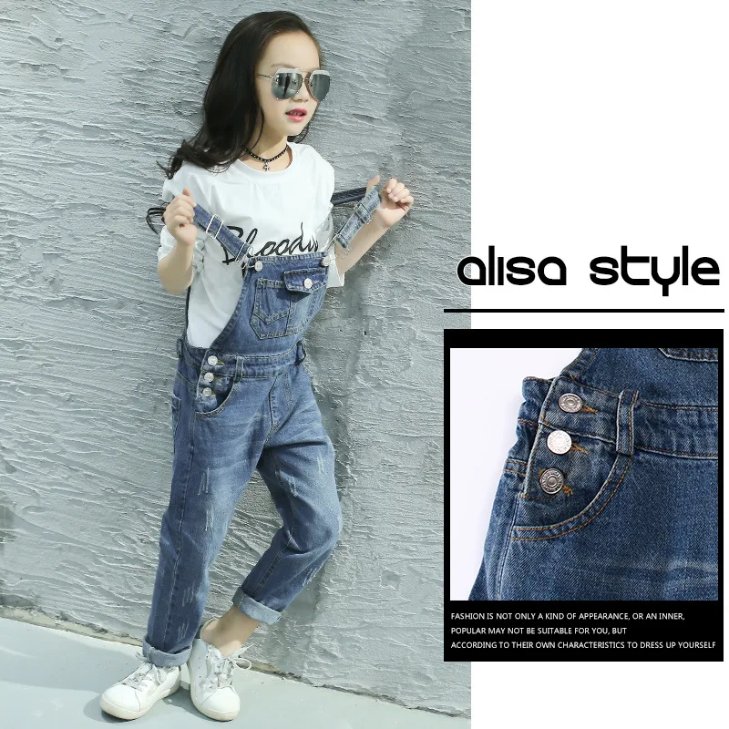 

Spring Childrenswear New Style Girls' Overalls Jeans Casual Pants 6-8-10-14-Year-Old Fashion Crawler
