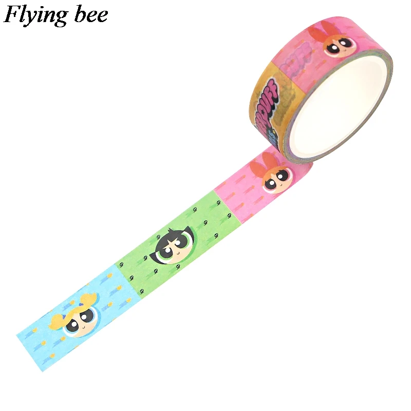 Flyingbee 15 мм X 5 м Powerpuff девушки васи лента бумага DIY декоративная клейкая лента канцелярские маскирующие Ленточные принадлежности X0747