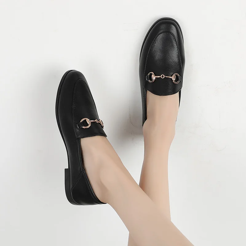 MALEMONKEY 932655 Brand Flats Women Loafers 2020 Spring Autumn Ladies Metal Decoration Fashion Loafers Female Women Shoes