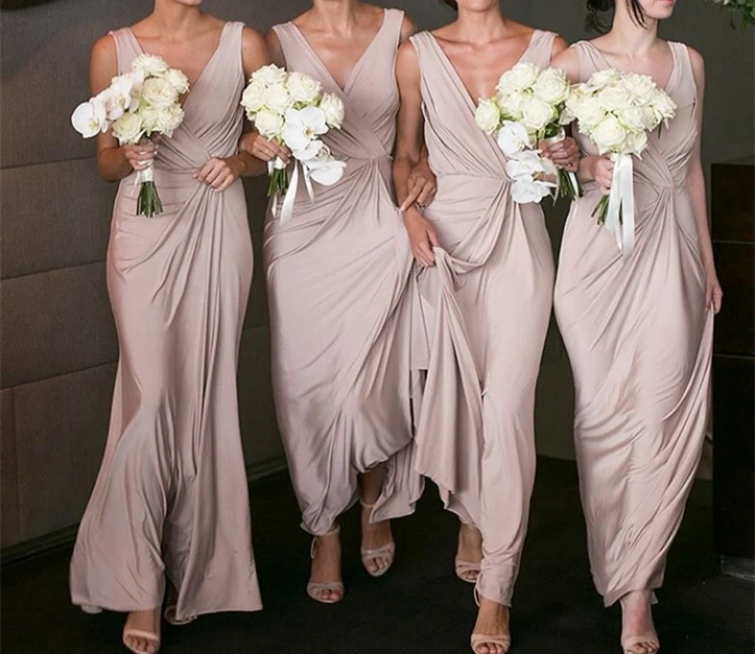

Elegant Long Chiffon A-Lin Pink Bridesmaid Dresses Pleated Floor Length Lace Up Back Robes de Soirée for Women