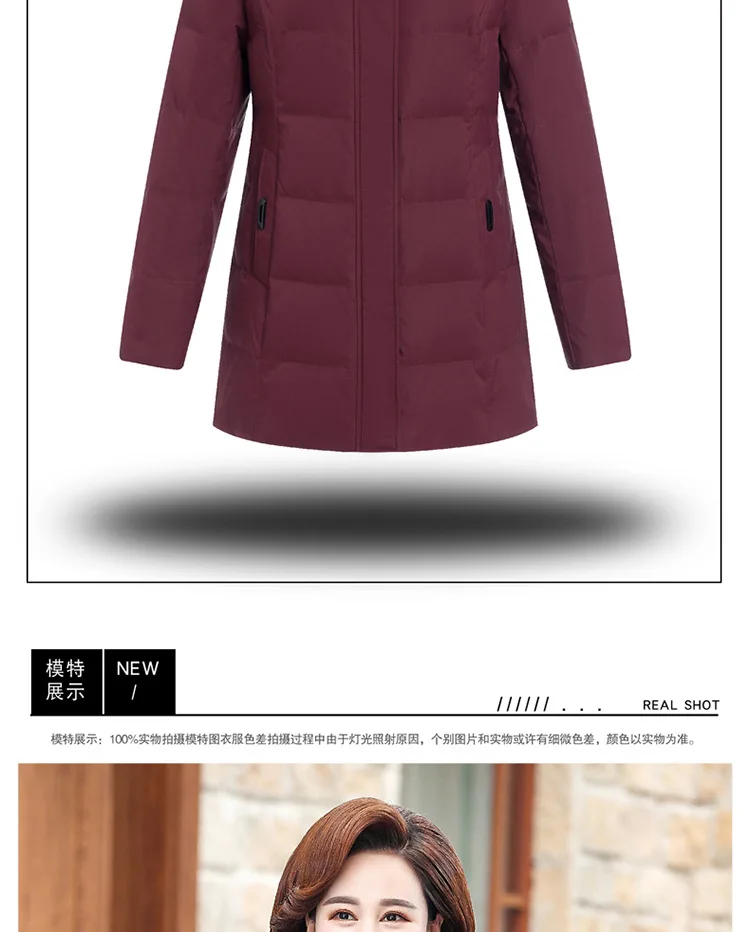 Brand Genuine Fur Collar Large Size White Duck down Coat Women's Winter Middle-aged WOMEN'S down Jacket Warm Mid-length