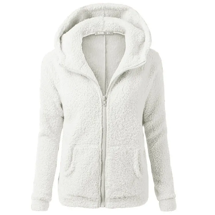 Осенне-зимний флисовый женский свитер больших размеров 5XL, Свитера с капюшоном, теплый кардиган на молнии, Женское зимнее пальто, топы для женщин - Цвет: Белый