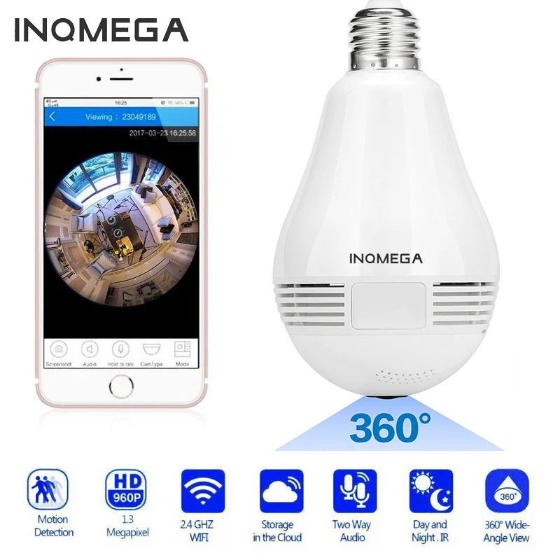 IP-камера INQMEGA 960P панорамная с углом обзора 360 градусветильник и объективом рыбий