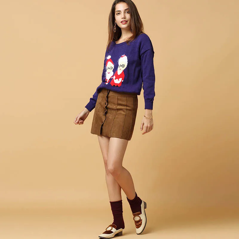 Fashion Plus Size Christmas Sweater Dark Blue Round Neck Long Sleeves Women's Oversized Sweaters Knit Sweater Winter Clothes