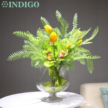 

INDIGO-Exclusive Sales Gift 1Pack Bouquet Yellow Tulip Cymbidium Orchid Arrangement Wedding Bride Bouquet Party Free Shipping