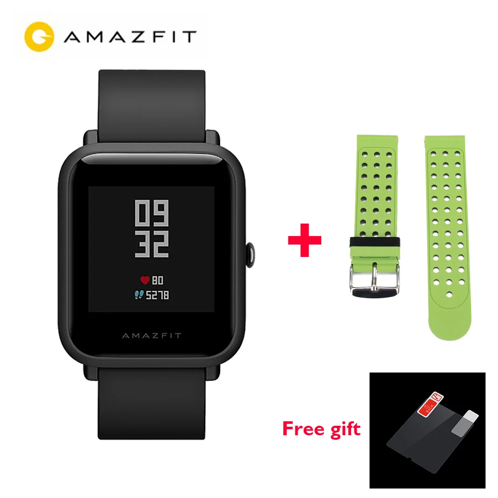 Black w green strap Международная версия Huami Amazfit Bip Beep IP68 gps Смарт часы 45 дней в режиме ожидания сердечного ритма здоровья трекер умные часы - Цвет: Black w green strap