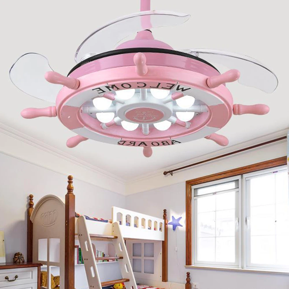 Creative fan lamp with remote control light for child baby bedroom living room home decor lighting ceiling fan fixture - Цвет лезвия: Розовый