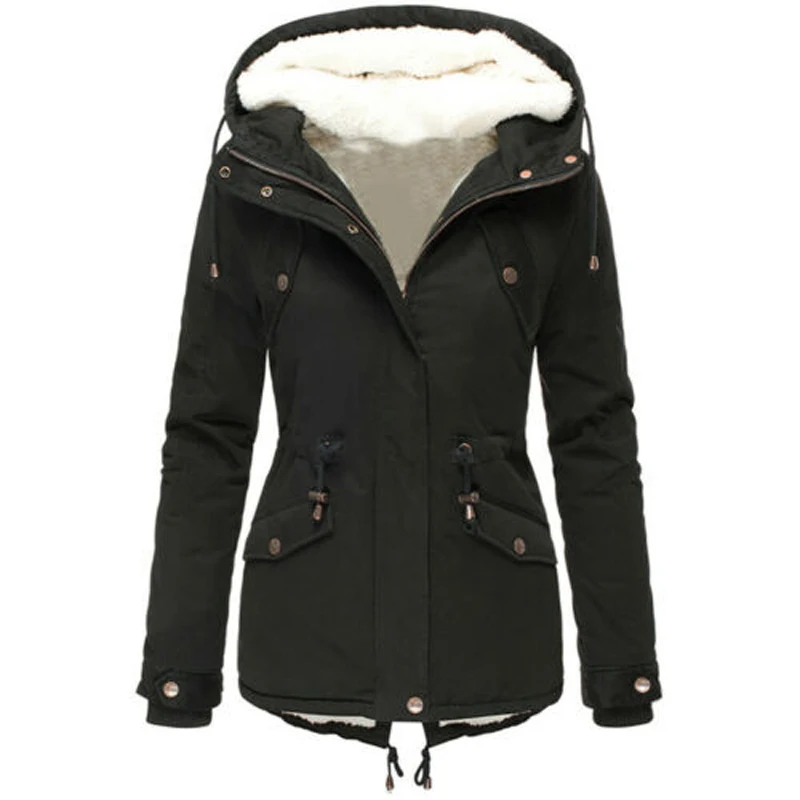 Parkas New Winter Women Fur Collar Jackets Fashion Hooded Thicken Warm Padded Coat Female Lady Outwear Jacket Style Plus Size