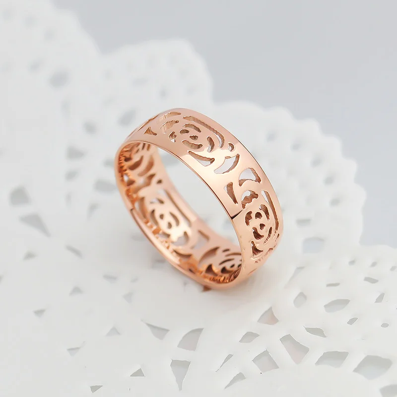 18KGP розовое золото цвет цветок камелии кольцо Мода 316L титановая сталь женские ювелирные украшения в подарок любимой(GR226