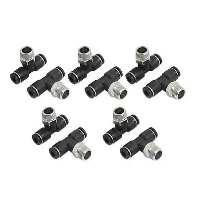 

10 Pcs 1/4" PT Male Thread 6mm One Touch Push In T Joint Quick Fittings