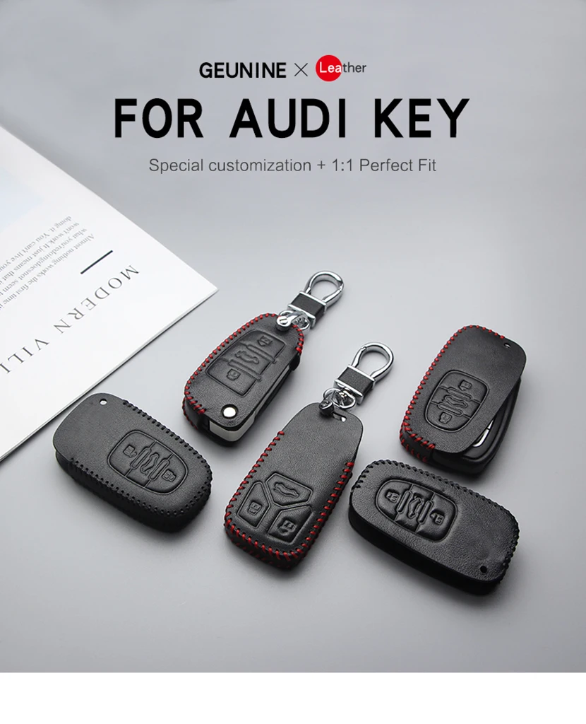 Кожаный чехол для автомобильных ключей, чехол КРЫШКА ДЛЯ Audi A1 A3 8P 8V A4 B9 B7 B8 B6 A5 A6 C6 4F C8 RS3 Q7 Q5 Q8 TT TTS 8S S1 RS6 брелок для ключей аксессуары