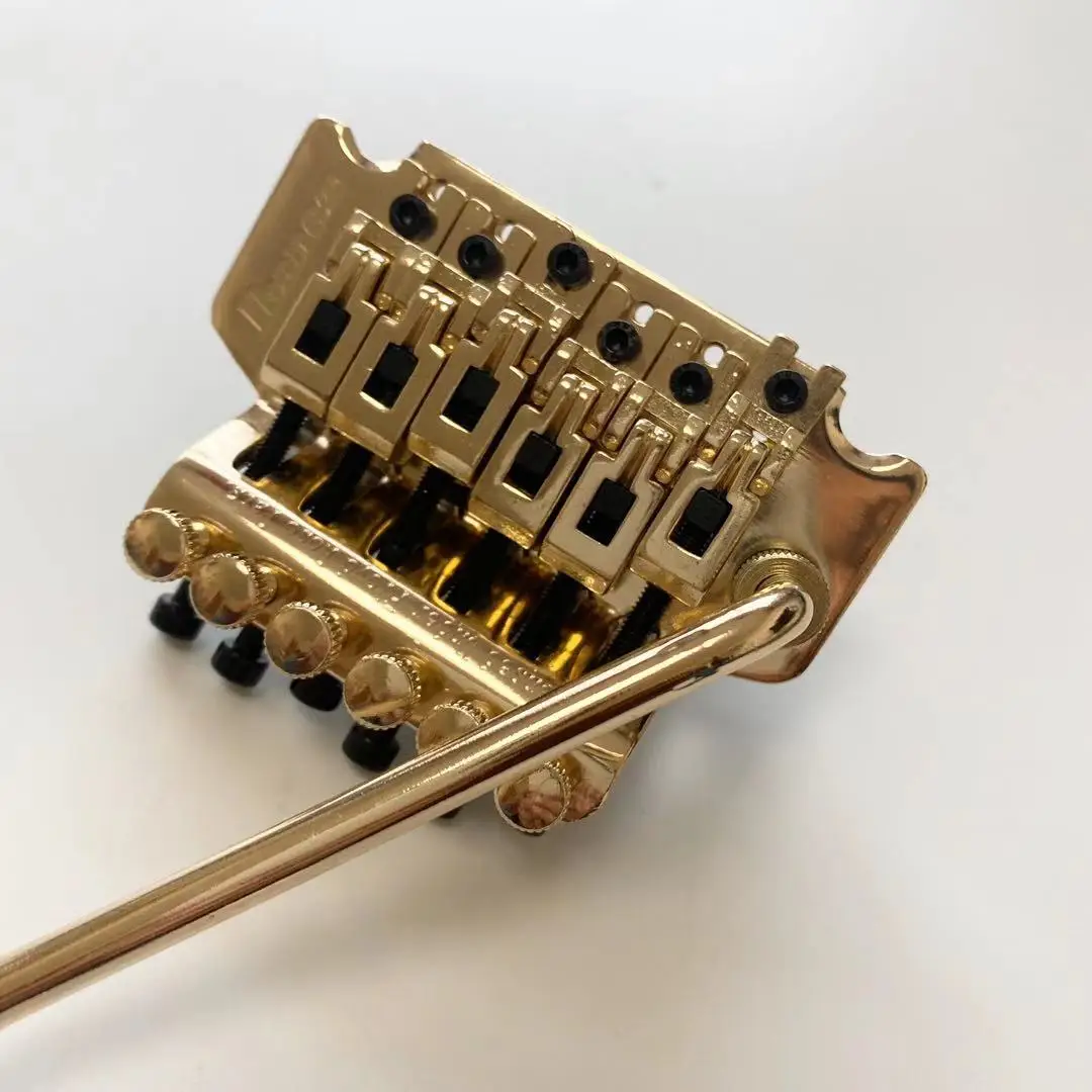 Золотая электрическая гитара двойного встряхивания, струнная пластина, мост Floy d Rose, 6 струн, тремоло, система, Золотое оборудование