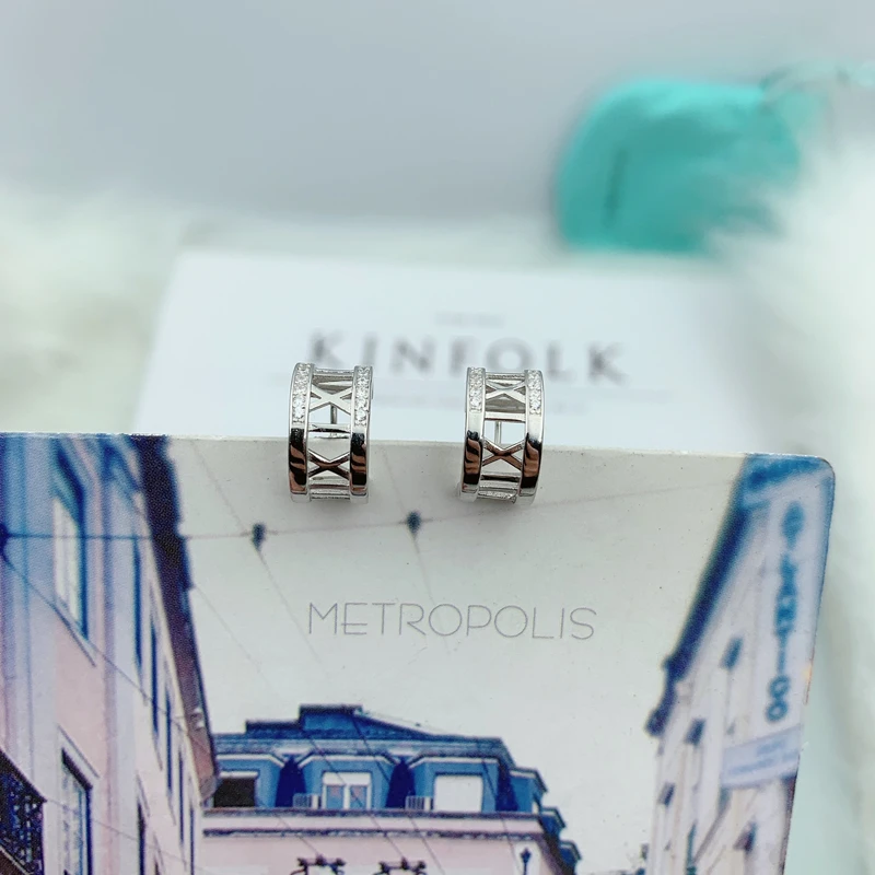 

1: 1 Original Model S925 Sterling Silver Earrings For Women Fashion Zircon Roman Numerals Earrings Ladies Jewelry Birthday Gift