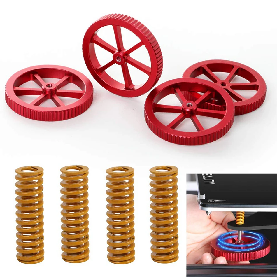4PCS Aluminum Hand Twist Leveling Nut and 4PCS Hot Bed Die Springs for Ender 3 5 Plus/Pro CR 20 10 10S Pro 3D Printer