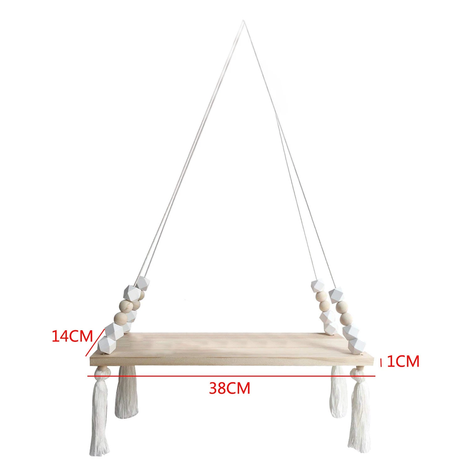 Wood Hanging Wall Shelf, Princess Style Tassel Beads Decoration Storage Display Stand For Women Girls Kids Bedroom Decor