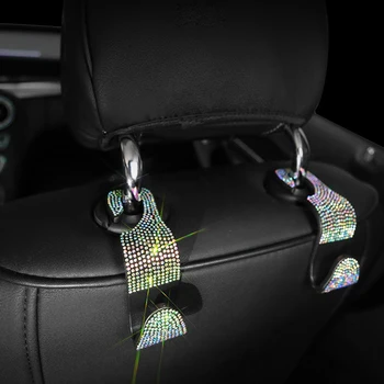 

1pc Universal Sleek Half Opening Car Back Seat Hook Multifunctional Shiny Bling Crystal Colorful Handbag Headrest Hanger