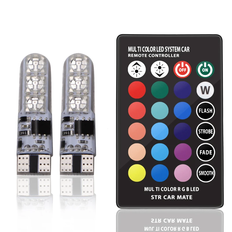 2 шт. RGB T10 W5W светодиодный 194 168 5050 SMD автомобильный купольный светильник для чтения