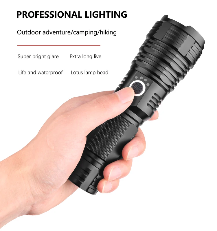 Super Bright XHP70.2 LED Flashlight Zoomable Torch USB Rechargeable Flashlight XHP50 LED Torch Portable Use 18650/26650 Battery