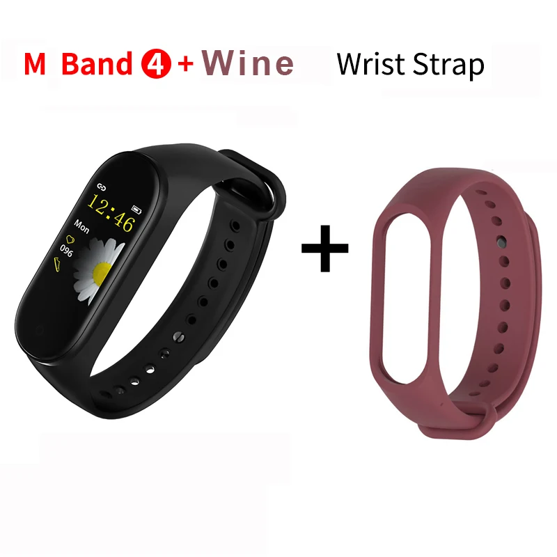 black wine M4 Smart Bracelet Waterproof Color Screen Smart Band Bluetooth Heart Rate Fitness Monitor Wristband Newest Smart Bracelet - Цвет: black wine