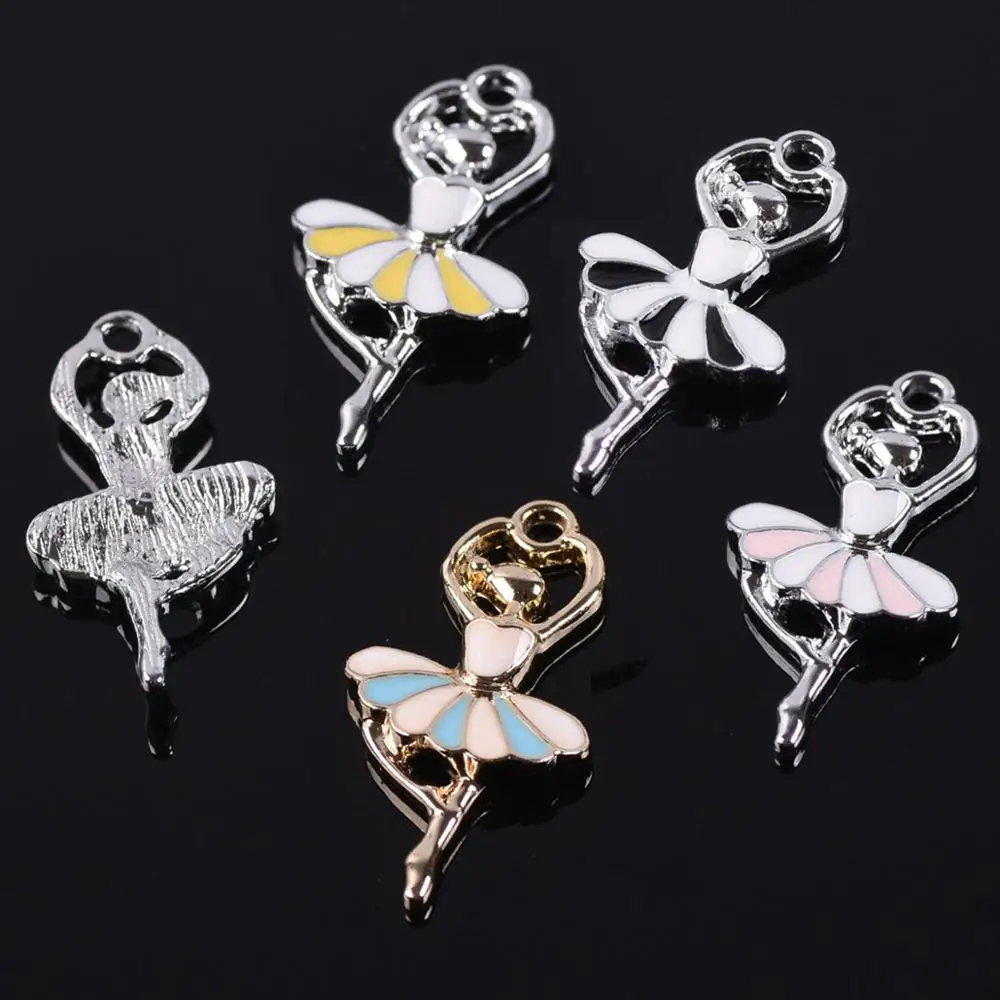 10pcs 25x13mm Ballet Dancing Girl Enamel Metal Charm Loose Pendants Beads Wholesale lot for Jewelry Making DIY Charms Findings reel clip charms jewelry key holder retractable resin work badge charm badge reel id lanyard reels keyring card badge holder