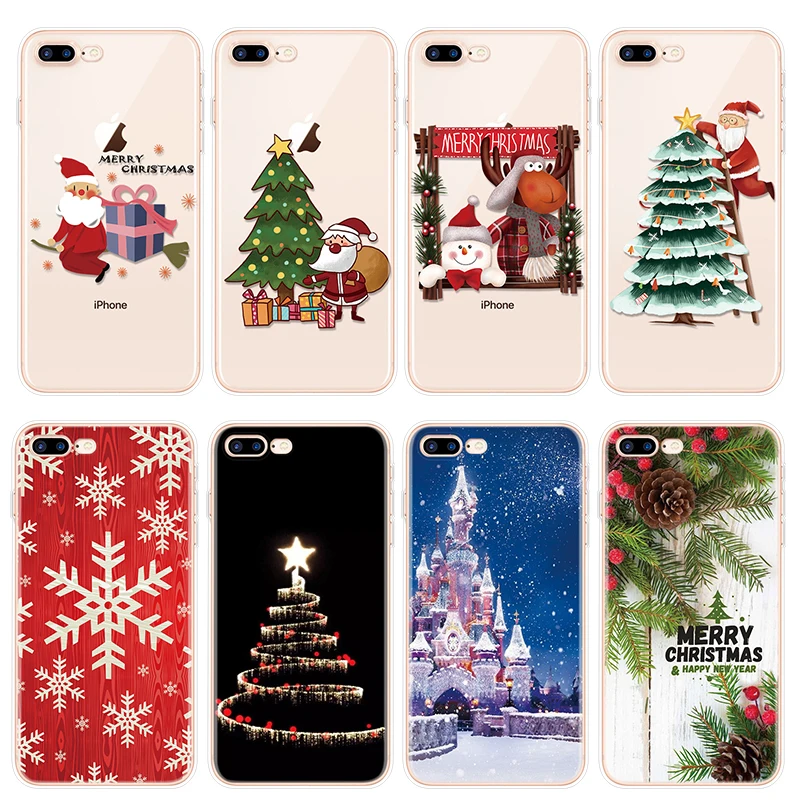 

Merry Christmas Tree Deer TPU Soft Coque Cases for iPhone 7 8 6 6S Plus 5 5S 5C X 4 4S SE for Cover iPhone 11 Pro XS Max XR Case