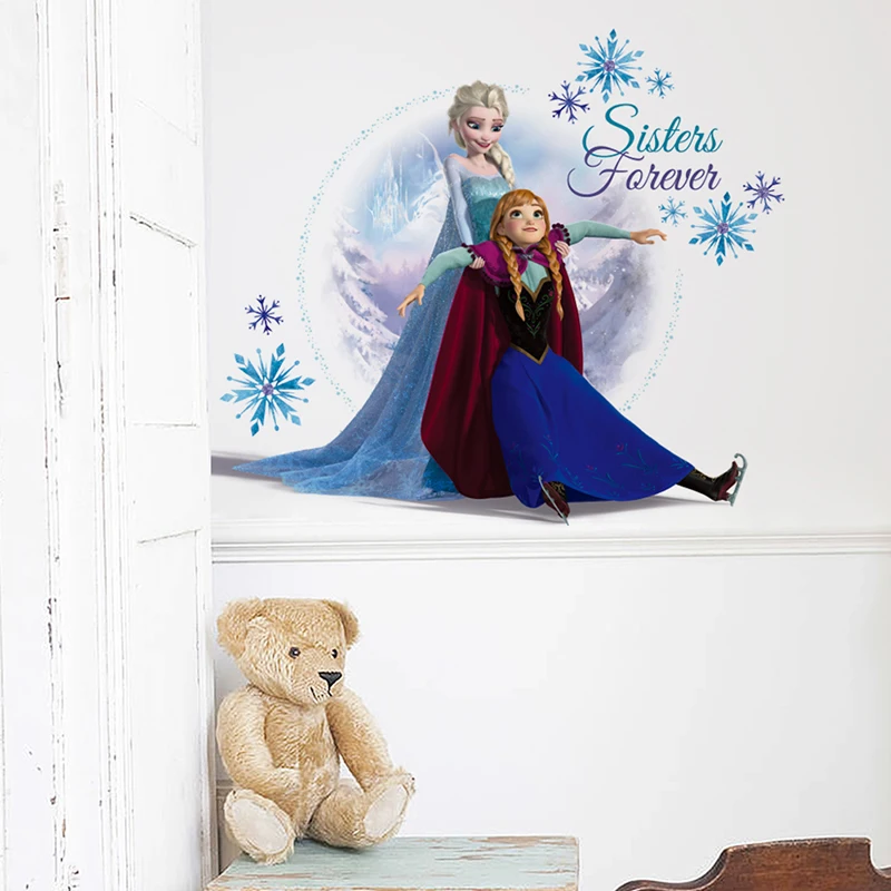 Disney Frozen 2 Elsa Anna Princess Snowflake Wall Stickers For Home Decor Kids Rooms Wall PVC Art Funny Cartoon Movie Decals