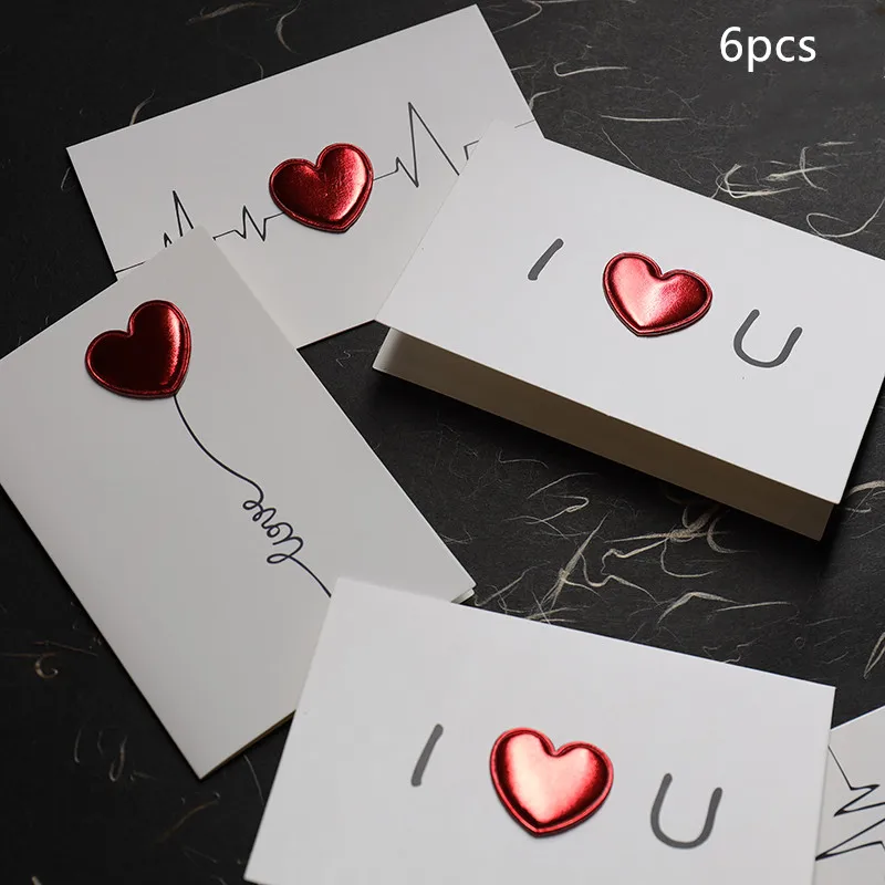 

6pcs Three-dimensional Heart-shaped Greeting Card Birthday Valentine's Day Thanksgiving Day Message Small Card