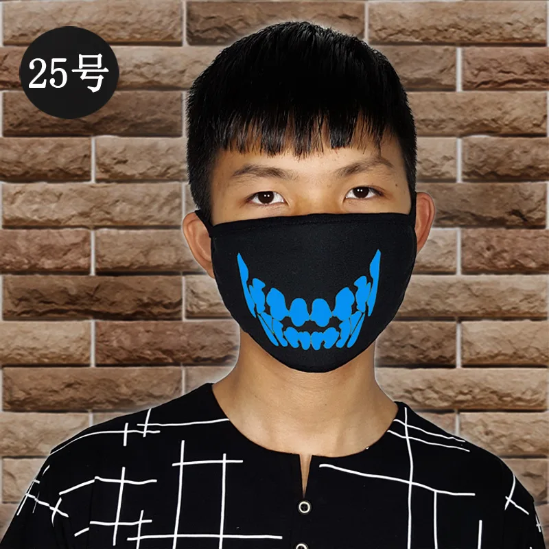 

1PCS Unisex Luminous Cotton Anti-dust Black Mouth Mask Cover with Glowing Blue Vampire Teeth Print for Men Women Boys Girls