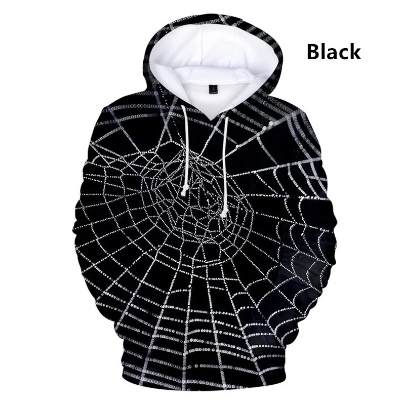 Забавный в виде скелета на Хэллоуин толстовки Spiderweb паутины пуловер Панк готика для мужчин и женщин зима осень костюм с черепами толстовки - Цвет: black