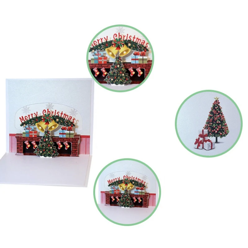  2019 New Arrival Merry Christmas Fireplace 3D Pop-up Card Winter Holiday Greeting Card Invitation - 4000578786564