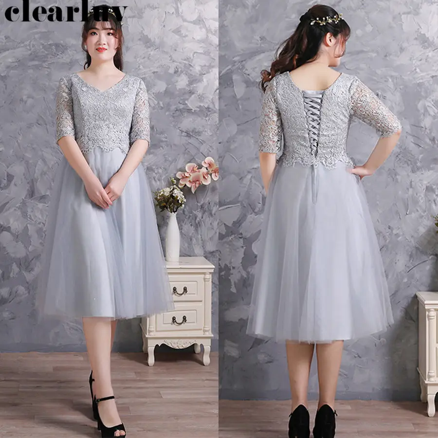 Короткое платье для выпускного вечера, v-образный вырез, Vestidos De Gala, размера плюс, длина ниже колена, ТРАПЕЦИЕВИДНОЕ ПЛАТЬЕ, женские вечерние платья, вечерние платья с рукавом до локтя, T153
