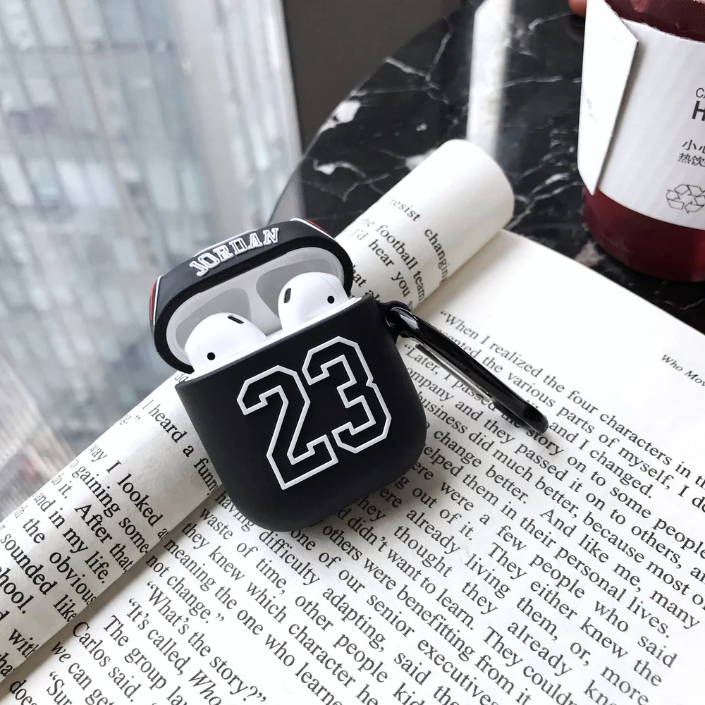 Для AirPods Pro Баскетбол 23 мальчик черный красный чехол для наушников для AirPods 1 2 3 Bluetooth гарнитура Мягкий силиконовый чехол с крючком - Цвет: for airpods 1 2 - B