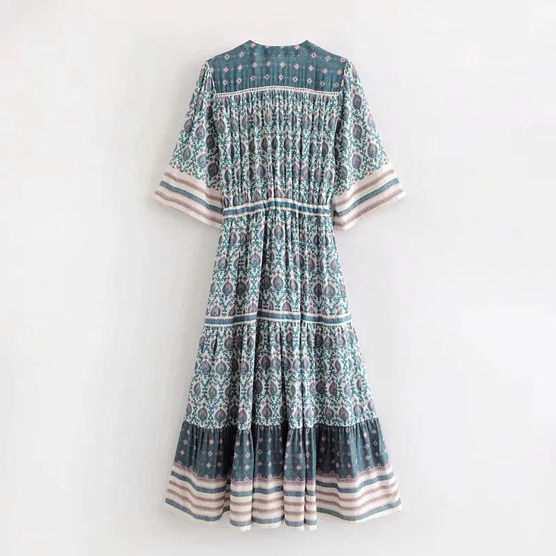 AliExpress EBay,, осень, стиль, Европа и Америка, женское платье, зеленый цветок, позиционирование, макси платье, короткое